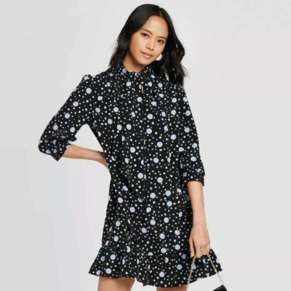 Who What Wear Polka Dots Print 3/4 Sleeve Dress - Picture 3 of 9